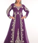 Purple georgette embroidered zari work islamic kaftans