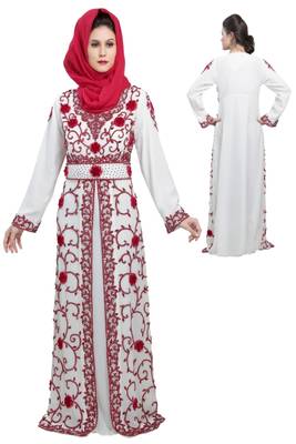 White georgette embroidered zari work islamic kaftans 1