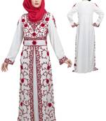 White georgette embroidered zari work islamic kaftans