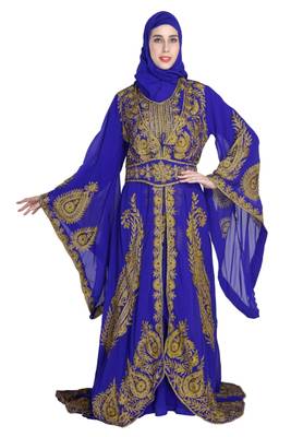 royal blue georgette embroidered zari work islamic kaftans 1