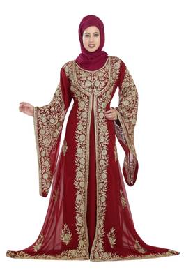 Maroon georgette embroidered zari work islamic kaftans 1