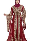 Maroon georgette embroidered zari work islamic kaftans