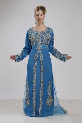 turquoise georgette embroidered zari work islamic kaftans 1