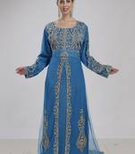 turquoise georgette embroidered zari work islamic kaftans