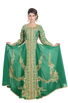 light green georgette embroidered zari work islamic kaftans 1