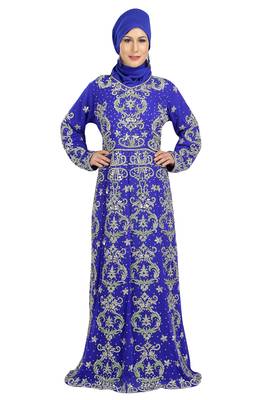 royal blue georgette embroidered zari work islamic kaftans 1
