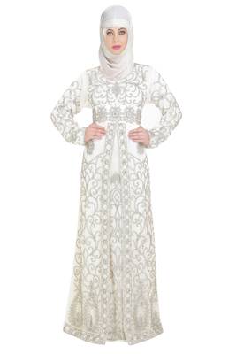 Off White georgette embroidered zari work islamic kaftans 1