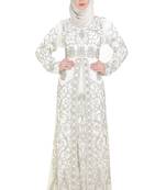 Off White georgette embroidered zari work islamic kaftans