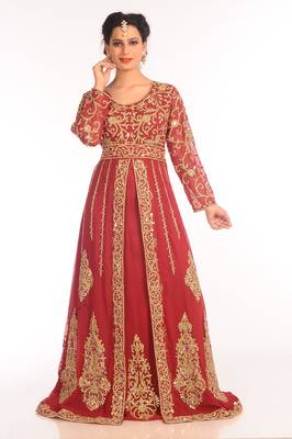 Maroon georgette embroidered zari work islamic kaftans 1