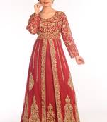 Maroon georgette embroidered zari work islamic kaftans