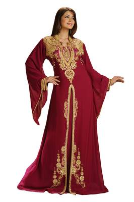 Maroon georgette embroidered zari work islamic kaftan 1