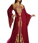 Maroon georgette embroidered zari work islamic kaftan