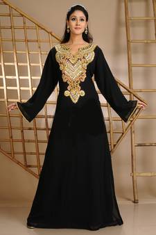 Black georgette embroidered zari work farasha