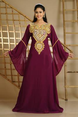Wine georgette embroidered zari work farasha 1