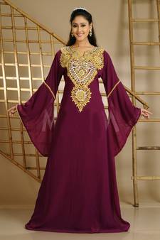 Wine georgette embroidered zari work farasha