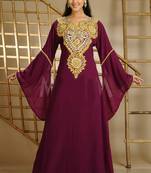 Wine georgette embroidered zari work farasha