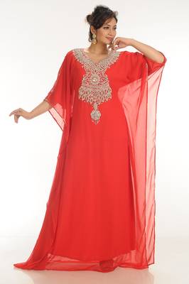 Red georgette embroidered zari work farasha 1