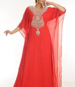 Red georgette embroidered zari work farasha