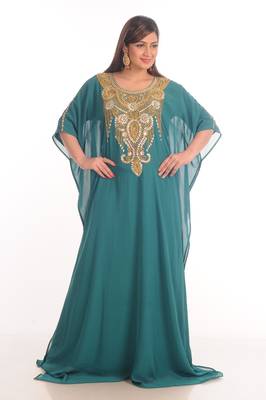 Rama Green georgette embroidered zari work farasha 1