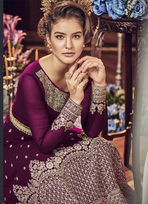 Wine Embroidered Georgette Salwar With Dupatta 2
