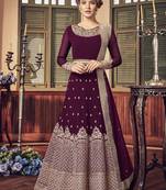 Wine Embroidered Georgette Salwar With Dupatta