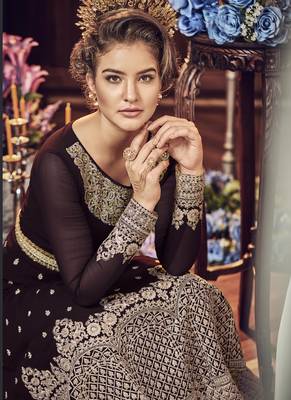 Coffee Embroidered Georgette Salwar With Dupatta 2