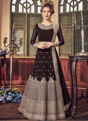 Coffee Embroidered Georgette Salwar With Dupatta 1