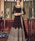 Coffee Embroidered Georgette Salwar With Dupatta