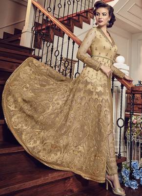 Cream Embroidered Net Salwar With Dupatta 2