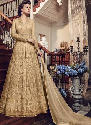 Cream Embroidered Net Salwar With Dupatta 1