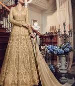 Cream Embroidered Net Salwar With Dupatta