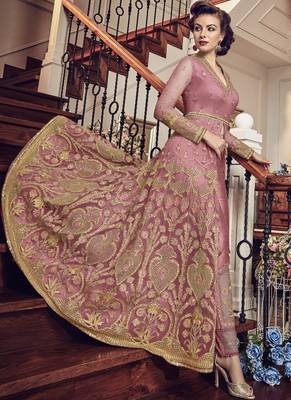 Pink Embroidered Net Salwar With Dupatta 2