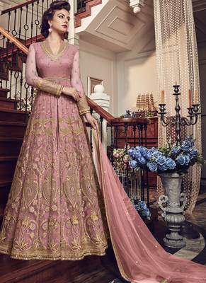 Pink Embroidered Net Salwar With Dupatta 1