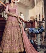 Pink Embroidered Net Salwar With Dupatta