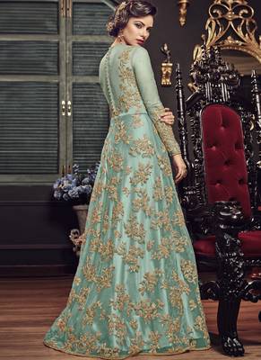 Sea Green  Embroidered Net Anarkali  With Dupatta 1