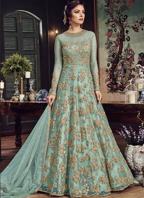 Sea Green  Embroidered Net Anarkali  With Dupatta 2