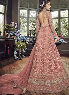 Dark-Pink Embroidered Net Salwar With Dupatta 2