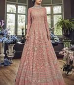 Dark-Pink Embroidered Net Salwar With Dupatta