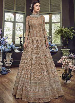 Beige Embroidered Net Salwar With Dupatta 1