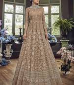 Beige Embroidered Net Salwar With Dupatta