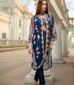 Navy blue organza embroidered pakistani kurti