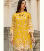 Yellow organza embroidered pakistani kurti