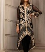 Black chiffon embroidered pakistani kurti