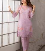 Lavender organza embroidered pakistani kurti