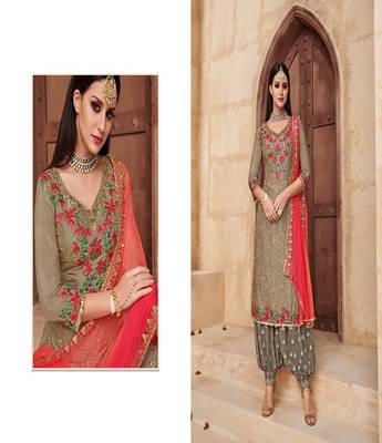 chiku embroidered georgette+stone work salwar with dupatta 2