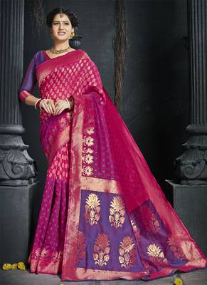 Magenta woven art silk blend saree with blouse 1