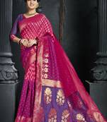 Magenta woven art silk blend saree with blouse