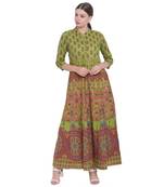 Green printed cotton kurtas-and-kurtis