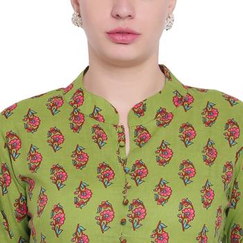 Green printed cotton kurtas-and-kurtis 5