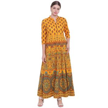 Yellow printed cotton kurtas-and-kurtis 1